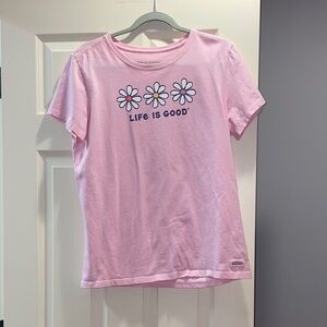 Life Is Good Pink Short Sleeve Tee with Daisy Print